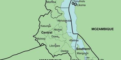 Карта на Малави показва райони